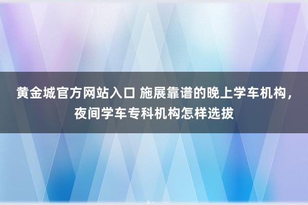 黄金城官方网站入口 施展靠谱的晚上学车机构，夜间学车专科机构怎样选拔